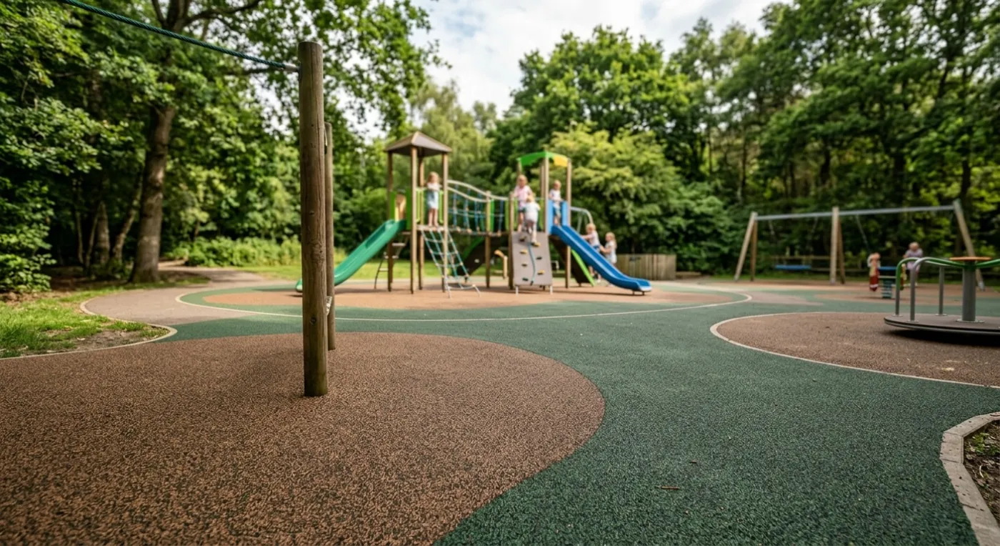 Bright rubber mulch play surface